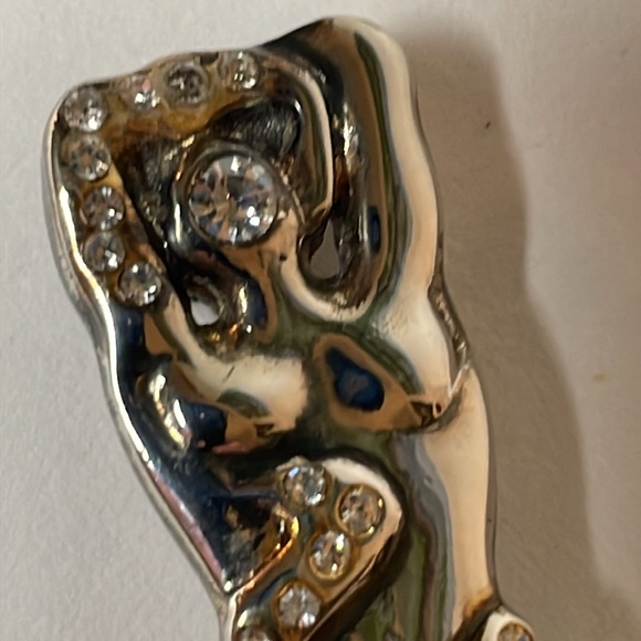 Vintage Silver Rhinestone Ribbons Wrapped On Human Figurine Brooch & Pendent - Picture 2 of 7